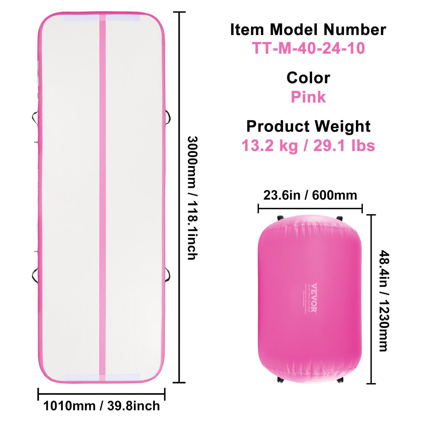 VEVOR Inflatable Gymnastics Air Mat Set, 2 PCS Tumbling Mat, Tumble Track With Electric Pump, Air Roller Barrel Gymnastics Equipment, Training Mats For Home Use Gym Yoga Cheerleading Beach Park Water